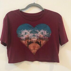 Billabong Desert Heart cropped graphic tee in burgundy red, size S